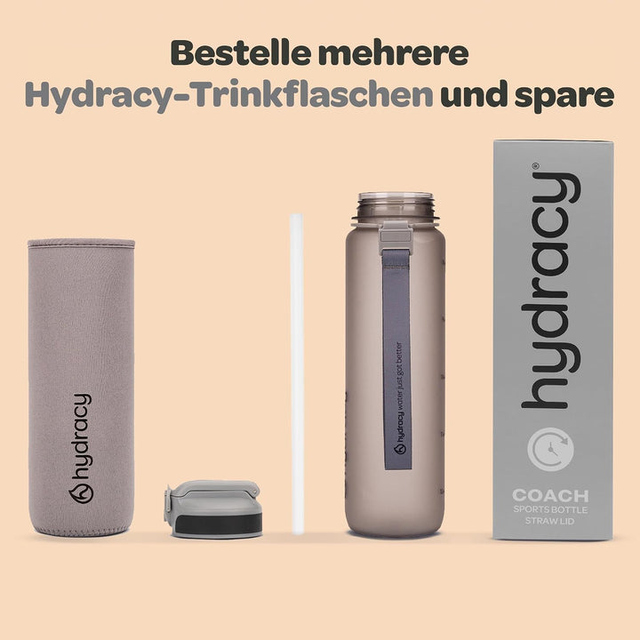 Hydracy Motivations Wasserflasche mit Zeitmarkierung &amp; Strohhalmdeckel 1L | BPA-frei, auslaufsicher,
