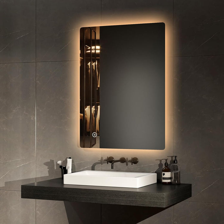 EMKE LED Badspiegel 80x60cm Badezimmerspiegel mit Beleuchtung mit Touchschalter+3 Lichtfarbe Dimmbar