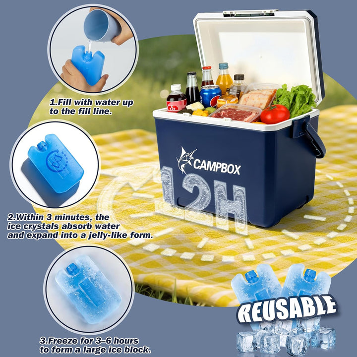 JONRRYIN Kühlbox, Passiv-Kühlbox 24 Liter Bis zu 12 Std. Kühlung, Mobile Cooler Box mit 2 Kühlakkus,