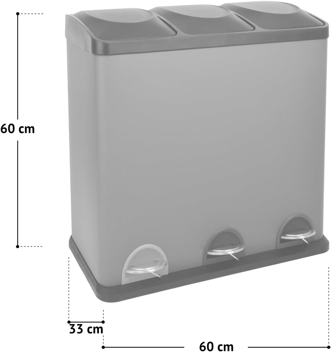 SVITA TC3X20 Edelstahl Treteimer 60 Liter Silber 3x20L dreifach XXL Abfalleimer 3er-Mülleimer Mülltr