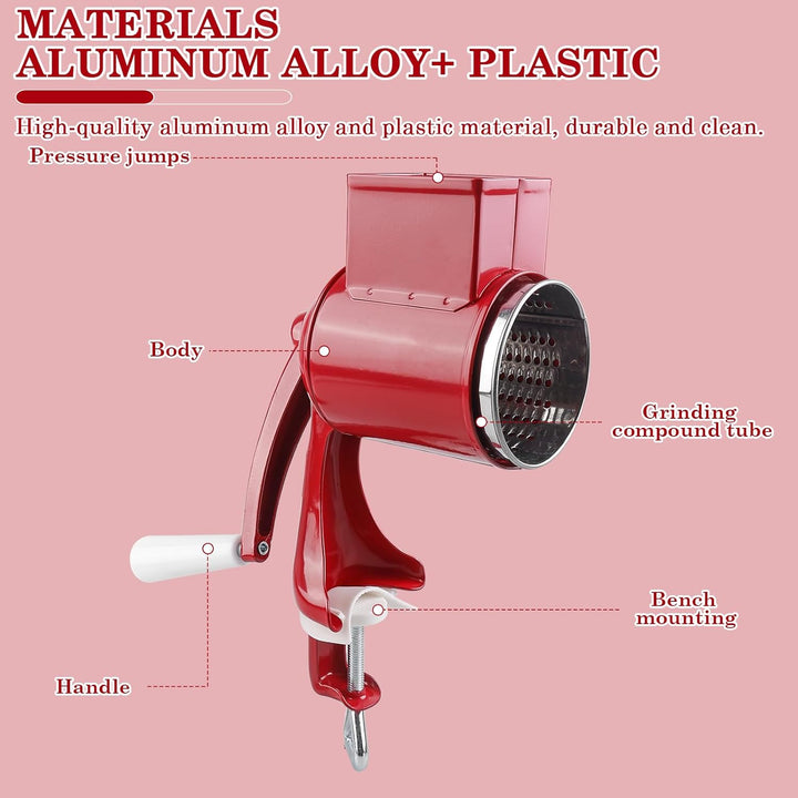 Manuelle Nussmühle mit 2 abnehmbaren Trommelblättern, Edelstahl Schnelles Schneiden Gemüsehobel, Man