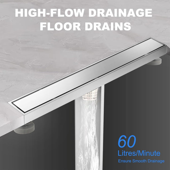 Gugxiom 60 cm Duschrinne, 304 Edelstahl Einsatz Ablaufrinne Dusche Set, 2 in 1 Panels, mit verstellb