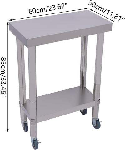 C-Juzarl Edelstahl Arbeitstisch Küche, Edelstahltisch mit Ablage und 4 rädern, 300 kg Tragkraft, Küc