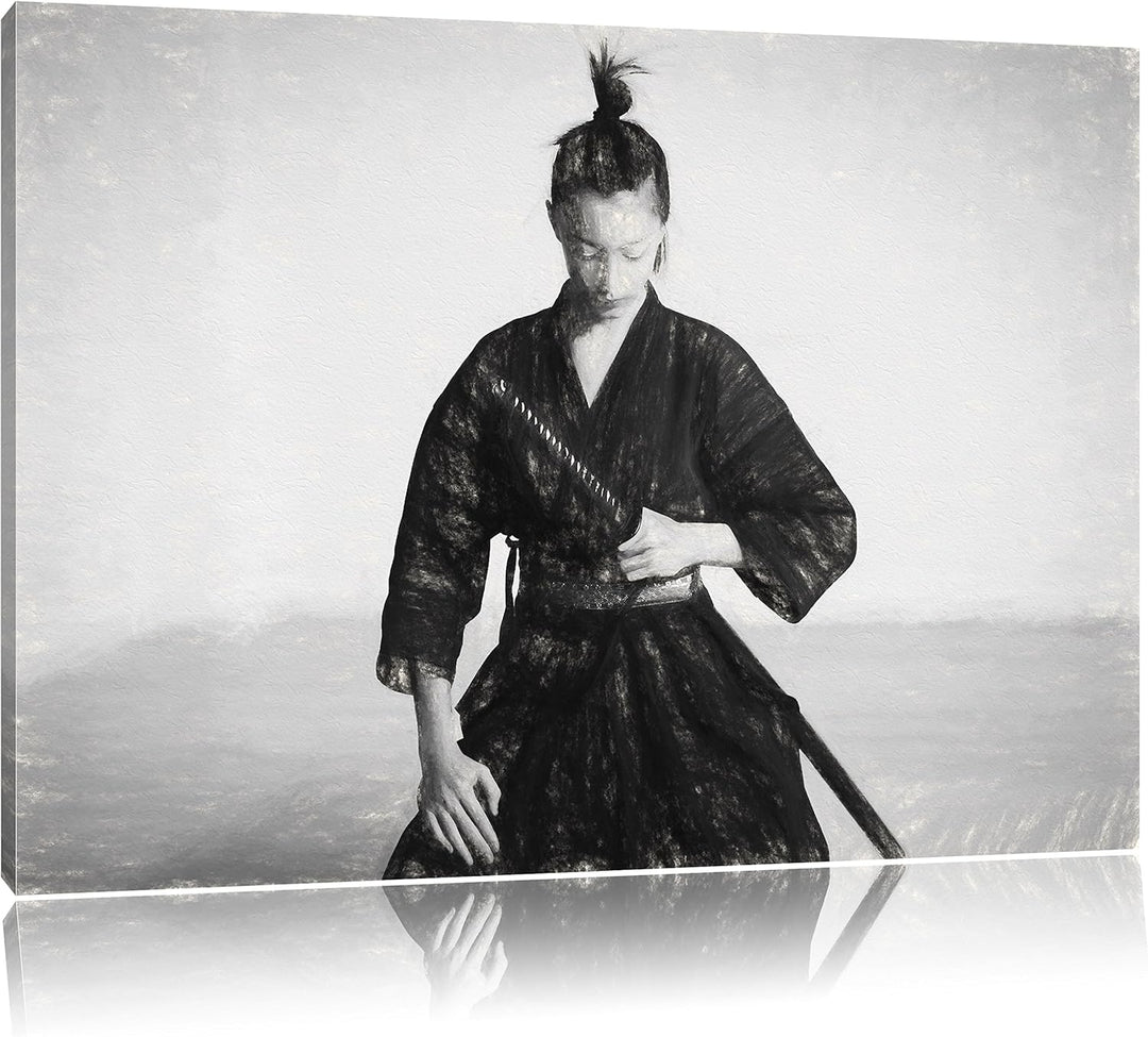 Pixxprint stolze Samurai-Kriegerin Kunst / 100x70cm Leinwandbild bespannt auf Holzrahmen/Wandbild Ku