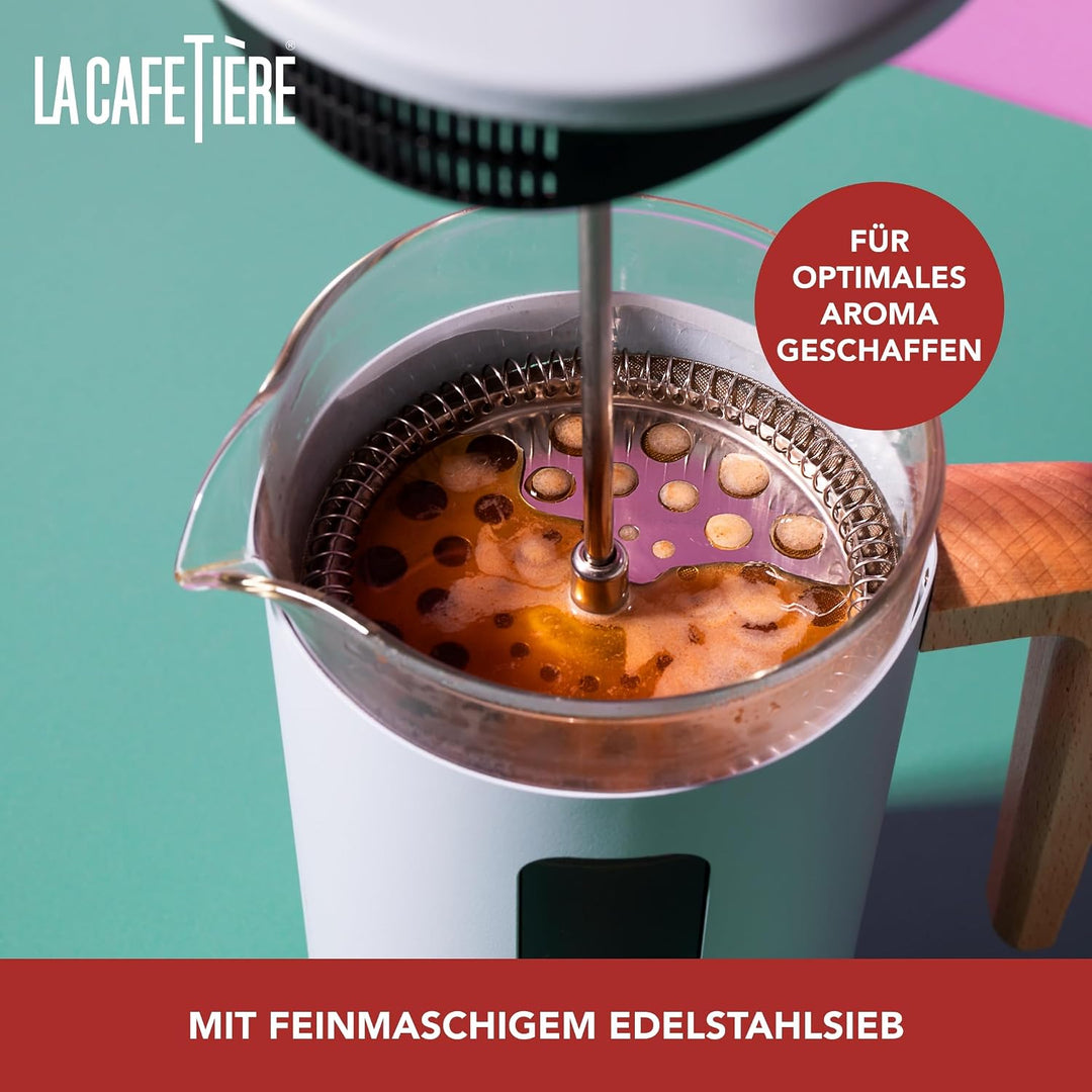 La Cafetière Pisa Kaffeebereiter für 3 Tassen, himmelblau, langlebiger Edelstahl-Rahmen und -Kolben,