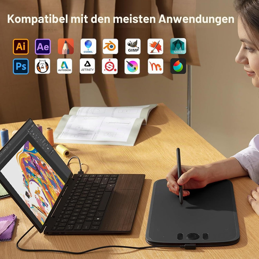 ugee M808 10x6,25 Zoll grosses Grafiktablett für PC,Zeichentablett mit 8 Shortcut-Tasten, batterielo