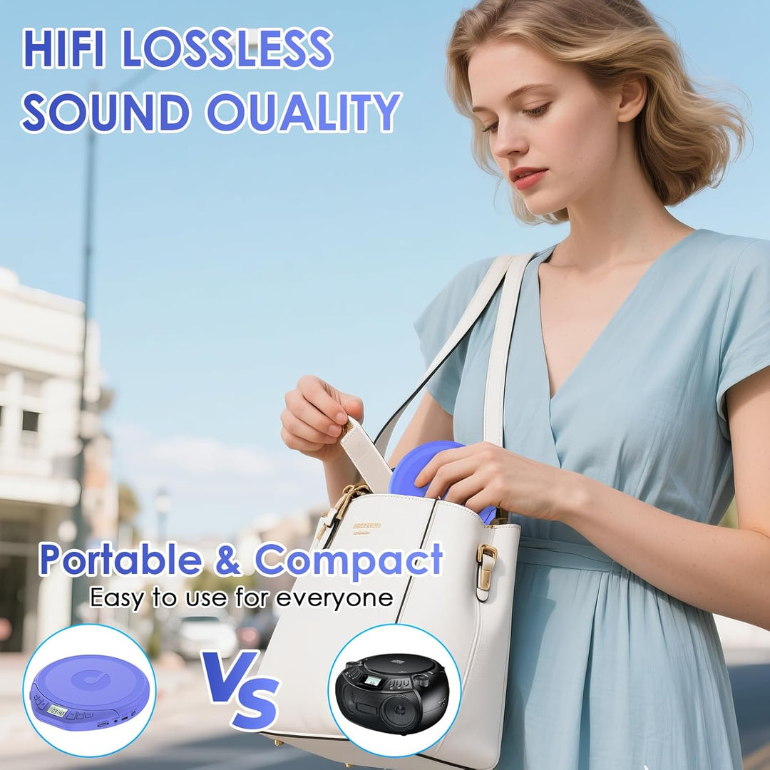 Gueray CD Player Tragbar Kinder Tragbarer CD-Player fürs Auto Discman mit Kopfhörer LCD-Display Unte