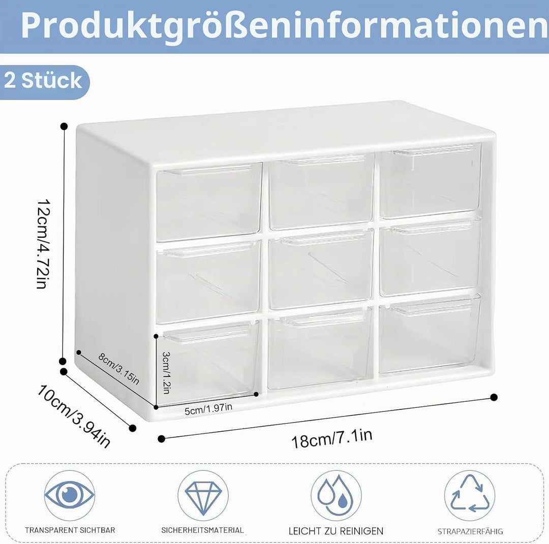 2 Stück Bastelbox Aufbewahrung mit 9 Mini Schubladen Organizer Desktop Aufbewahrungsbox Bastel Organ