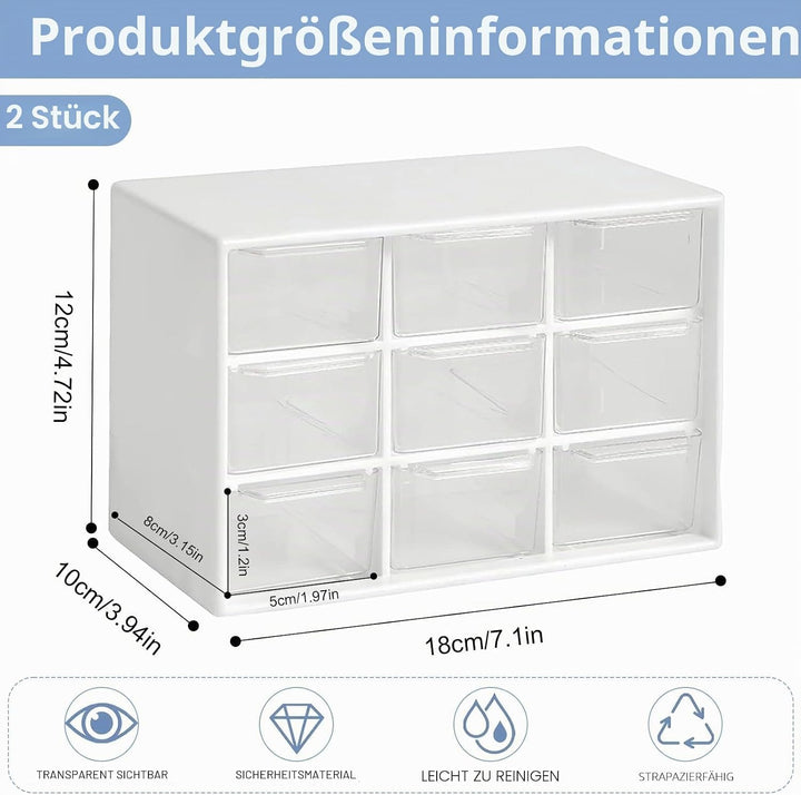 2 Stück Bastelbox Aufbewahrung mit 9 Mini Schubladen Organizer Desktop Aufbewahrungsbox Bastel Organ