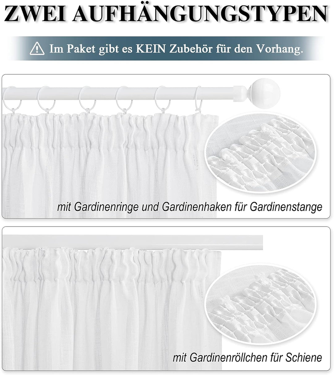 PONY DANCE Leinen Gardinen für Schienensystem Wohnzimmer Gardinen Weiss Halbtransparent 1er-Set H 22