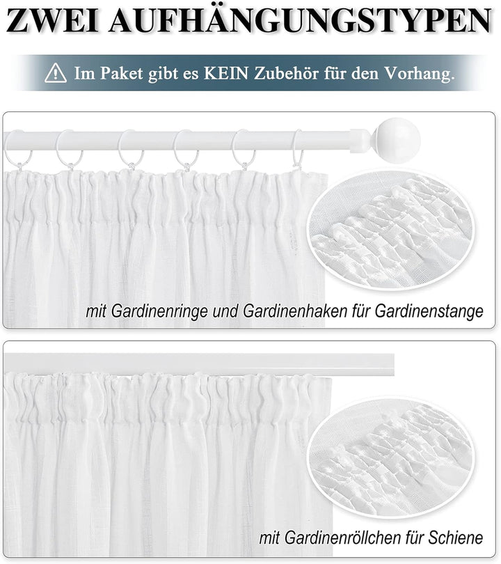 PONY DANCE Leinen Gardinen für Schienensystem Wohnzimmer Gardinen Weiss Halbtransparent 1er-Set H 22