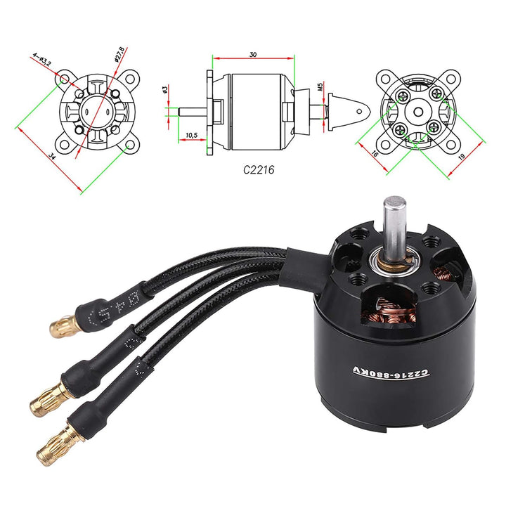 Dilwe RC-Motor, 2216 880KV-Motor für RC-Flugzeug-Fernbedienung mit Fernbedienung