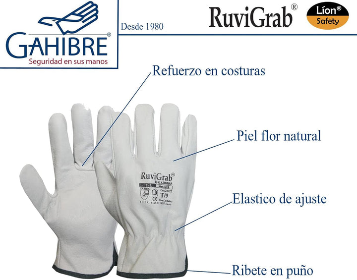 Ruvigrab - Packung mit 12 Arbeitshandschuhen aus natürlichem Blumenleder | Gartenhandschuhe | Lederh