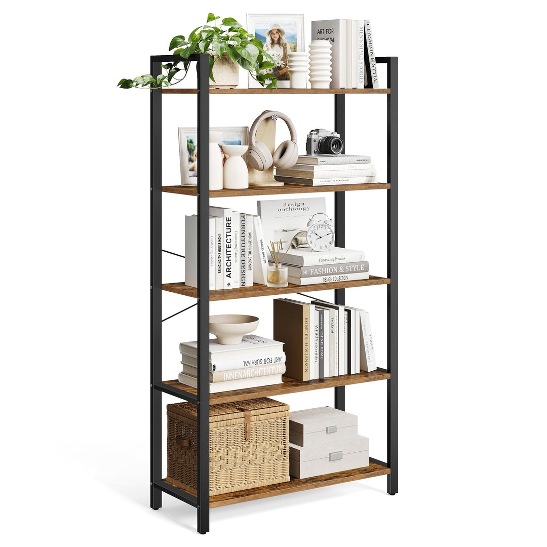 VASAGLE Regal, Bücherregal, Standregal, DVD-Regal, mit 5 Ebenen, Büroregal, offene Ablagen, für Büro