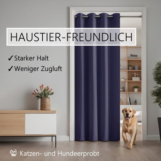 tinycurtains, Türvorhang mit Teleskopstange, einfache Montage in nur 1 Minute ohne Bohren, für alle