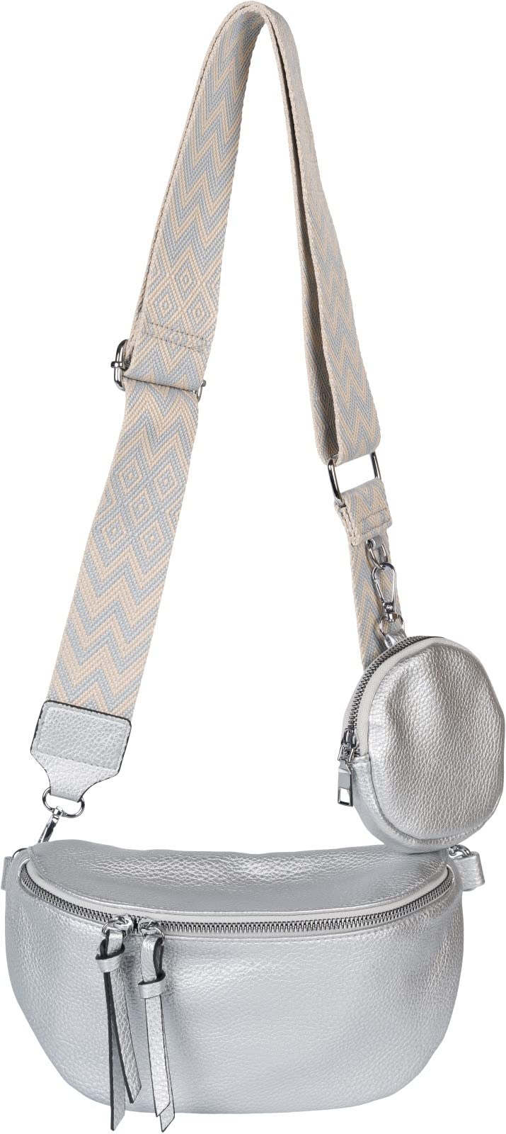 styleBREAKER Damen Halbmond Crossbody Schultertaschen Set 2-Teilig, Schultergurt mit Zick-Zack Raute