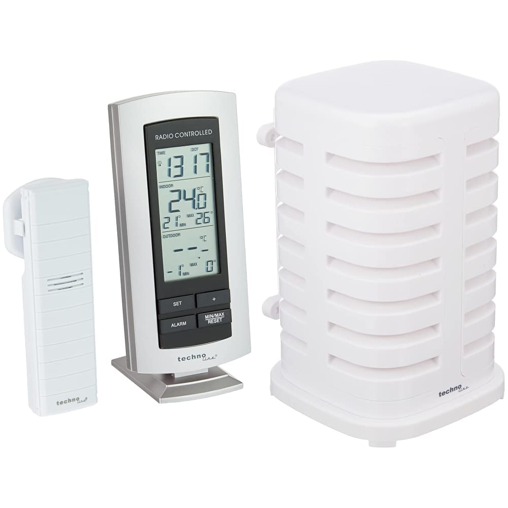 Technoline WS 9140-IT klassische Wetterstation mit Funkuhr,Innen- sowie Aussentemperaturanzeige, sil