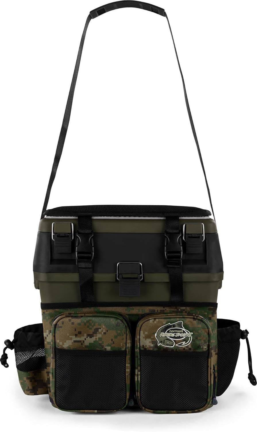 Angelkoffer Angelbox Angeltasche gepolsterte Sitzkiepe Sitzfunktion Gerätekasten mit Rucksackfunktio