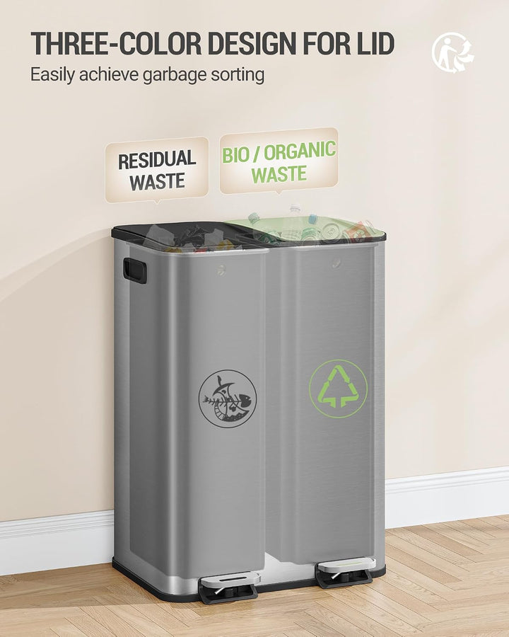 Hzuaneri Mülleimer Küche, 2 x 30 L, Mülltrennsystem 2 Fächer, Mülleimer mit Farbigem Soft-Close-Deck