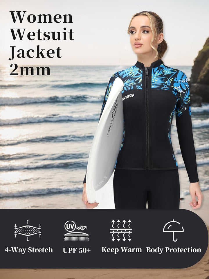 Owntop Neoprenanzug Jacke für Herren/Damen - 2mm Neoprenanzug Top Langarm, Frontreissverschluss für