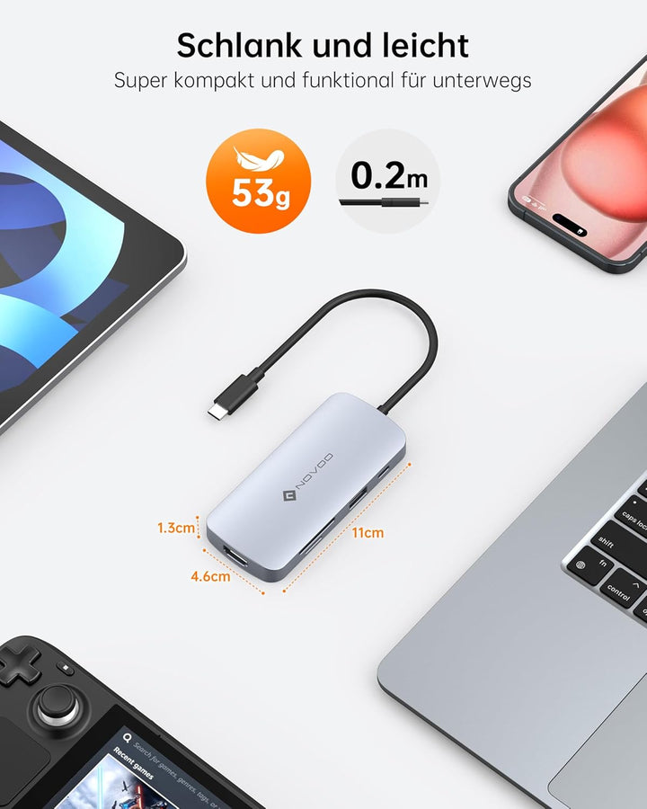 NOVOO USB C Hub 9 in 1 USB C Adapter 4K@60Hz HDMI,4*USB A+1*USB C Datenports,100W PD,SD/TF Docking S