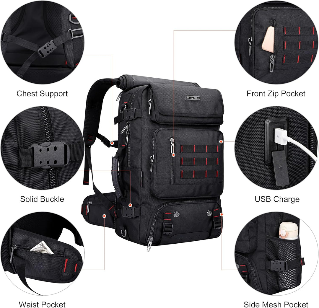 WITZMAN Reiserucksack Herren Gross Reisetasche Reiserucksack Handgepäck Flugzeug mit USB Ladeanschlu
