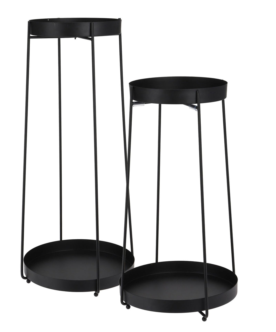 Spetebo Blumentopf Ständer aus Metall in schwarz 2er Set - H 58 / 46 cm - Deko Blumenregal mit 2 Abl
