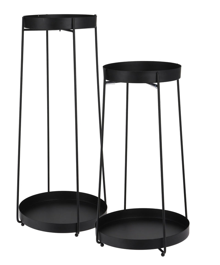 Spetebo Blumentopf Ständer aus Metall in schwarz 2er Set - H 58 / 46 cm - Deko Blumenregal mit 2 Abl