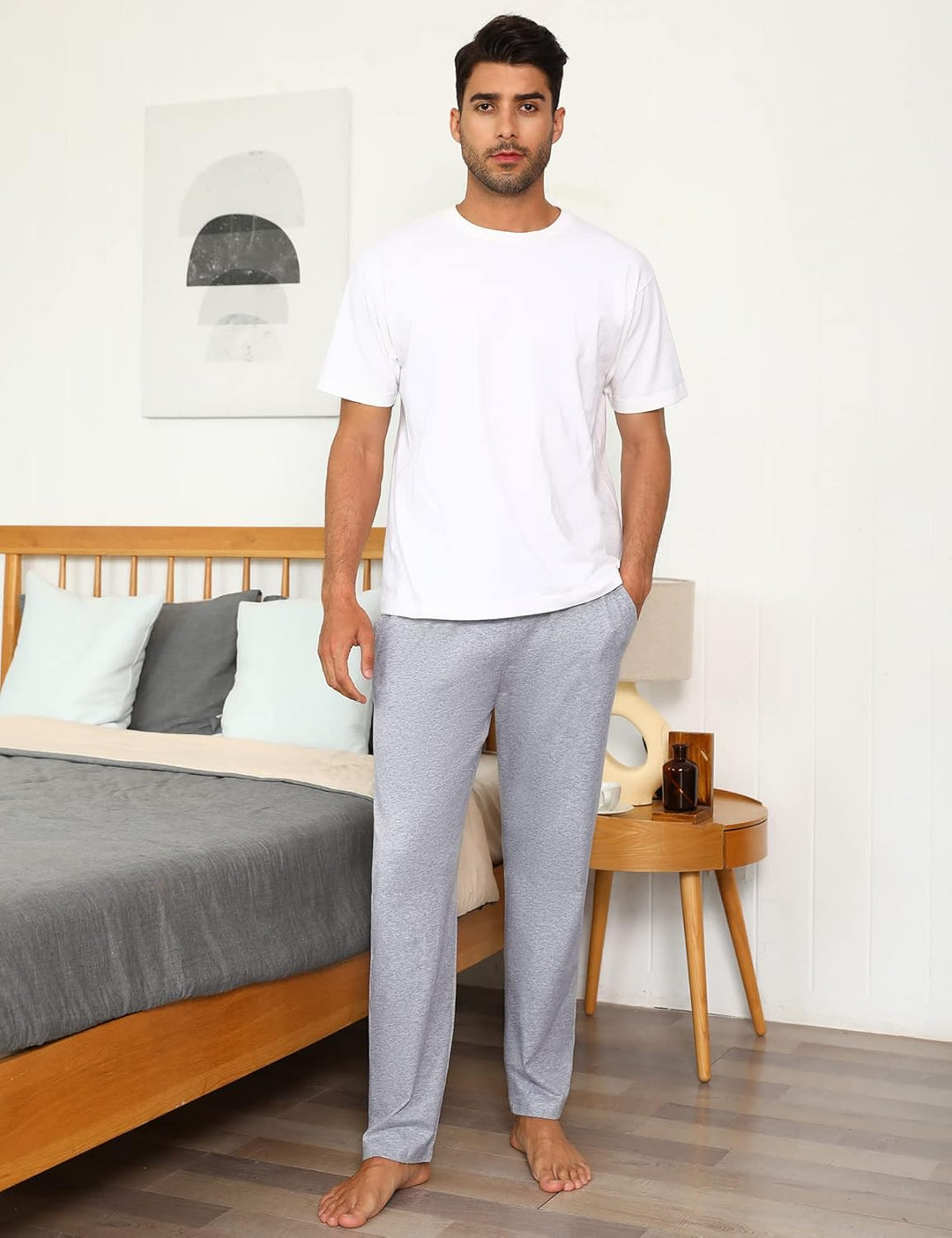 Marvmys 100% Baumwolle Herren Lange Schlafanzughose Einfarbige Pyjamahose Schlafhose Haushose Freize