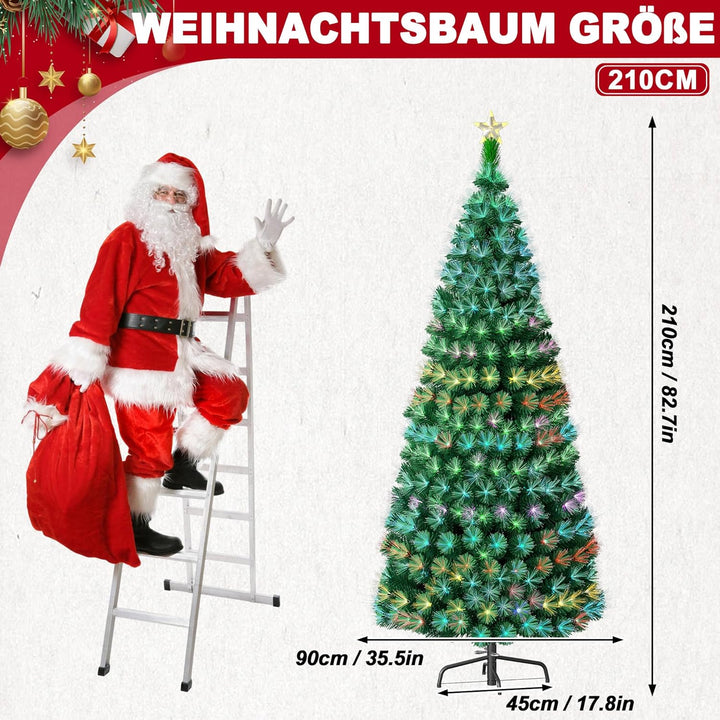 Aufun Weihnachtsbaum Künstlicher LED Glasfaser 210 cm Weihnachtsdeko Christbaum mit 260 Spitzen und
