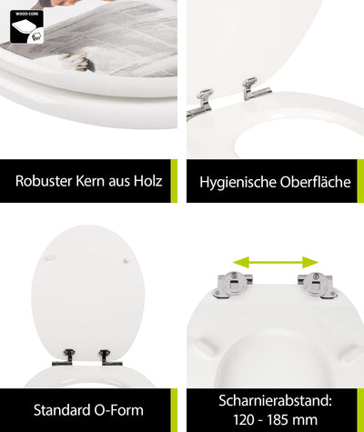 aquaSu® WC-Sitz mit Absenkautomatik, lustiges Dekor Lesestoff, Toilettensitz mit Holz-Kern & Fast Fi