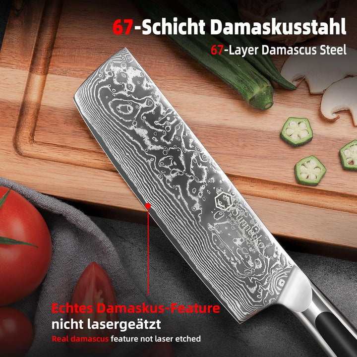 Sunnecko Damascus Küchenmesser 7 Zoll Hackmesser VG-10 Edelstahl Hackmesser mit solidem Griff Nakiri