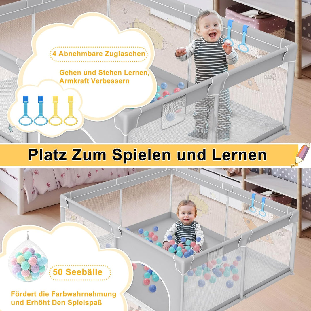 Aufun Laufstall Baby Laufgitter 300D Oxford Gewebe, mit Anti-Kollision Schaum Absperrgitter, Atmungs