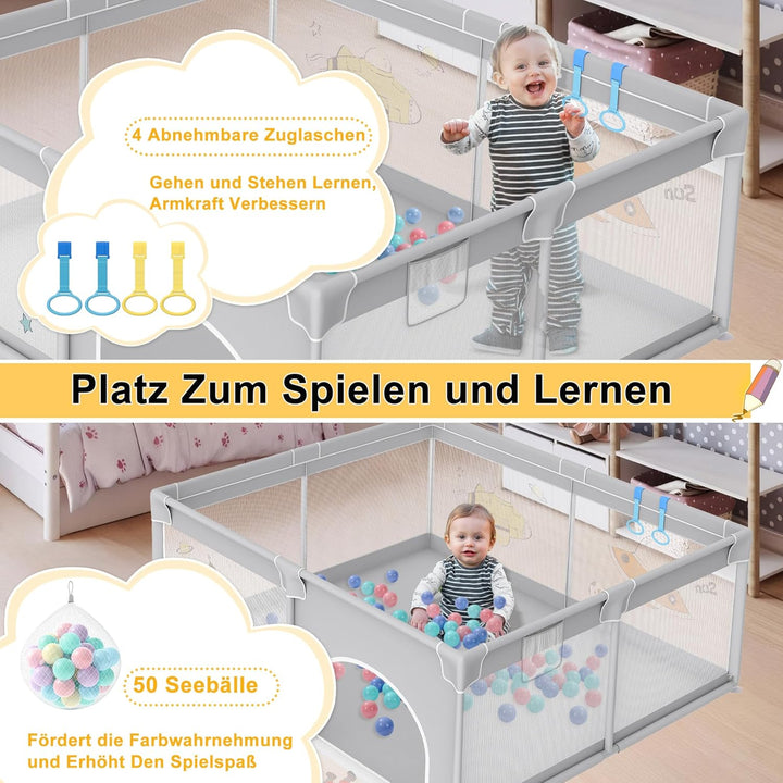 Aufun Laufstall Baby Laufgitter 300D Oxford Gewebe, mit Anti-Kollision Schaum Absperrgitter, Atmungs