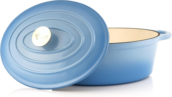 BBQ-Toro Gusseisen Cocotte | 4,3 Liter | blau, oval | Emaillierter Gusseisen Bräter mit Deckel | Gus