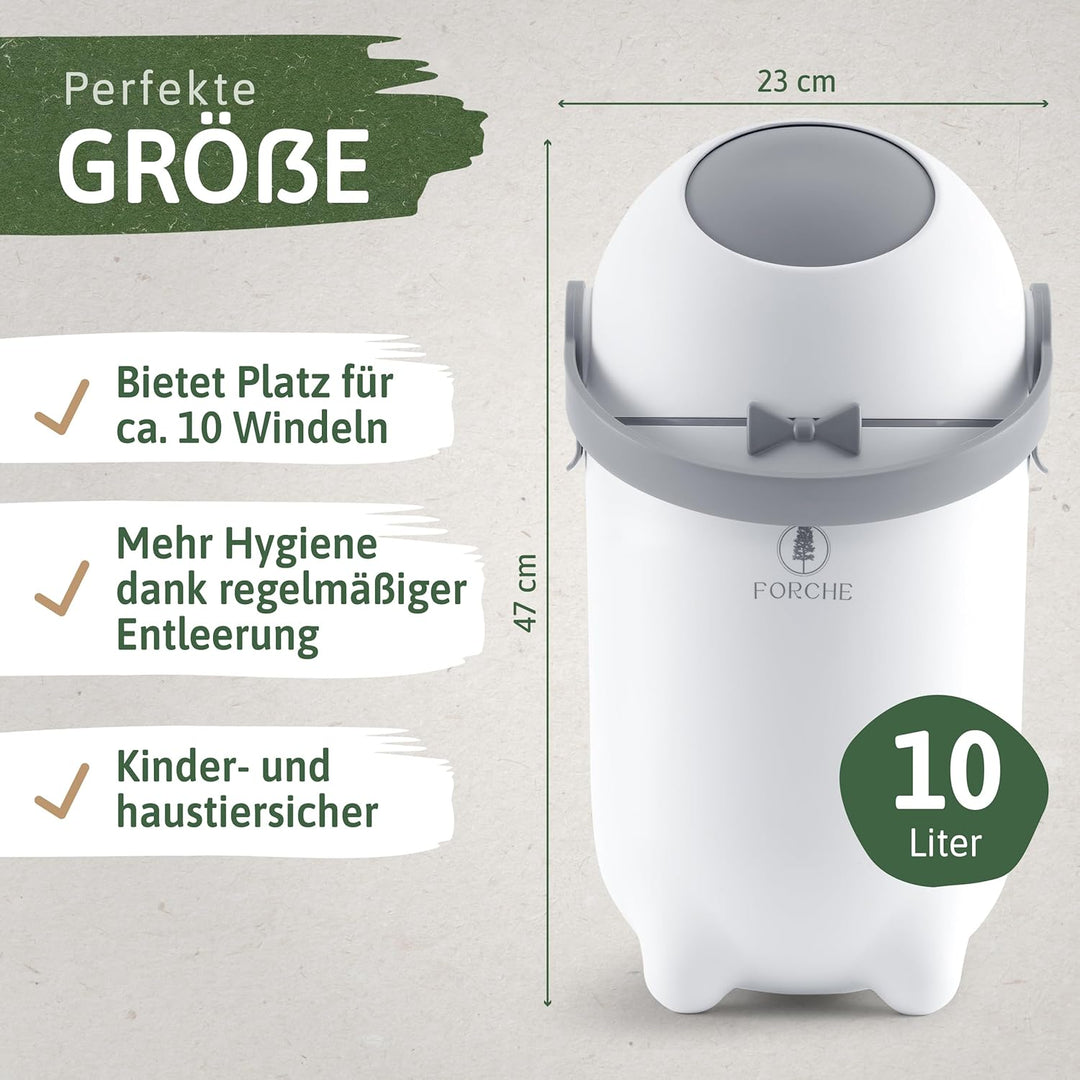 Forche® Windeleimer Baby Mülleimer Geruchsdicht Windelmülleimer ohne teure Nachfüllkassetten, perfek