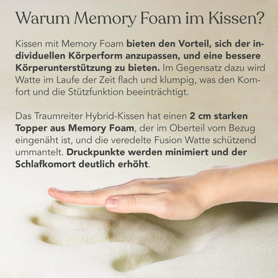 Traumreiter Seitenschläferkissen Visco Comfort M mit Bezug Grau Deluxe, Hybrid Kissen + 1cm Memory F