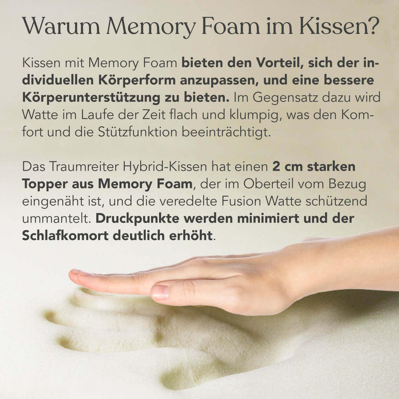 Traumreiter Seitenschläferkissen Visco Comfort M mit Bezug Grau Deluxe, Hybrid Kissen + 1cm Memory F