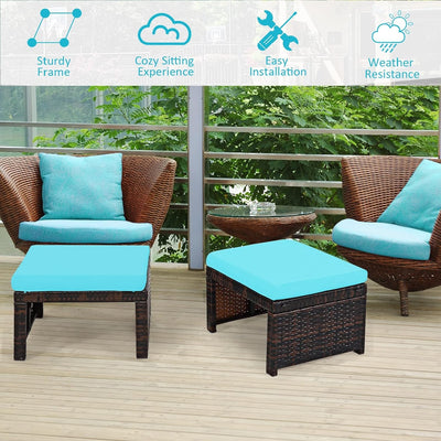 GIANTEX Rattan Hocker Fusshocker 2er Set Outdoor, Ottomanen Rattan mit Kissen, Gartenhocker Balkon H