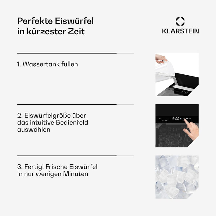 Klarstein Eiswürfelmaschine - 23 kg/24 h, 32 Eiswürfel/Zyklus, Automatische Reinigung, 2 kg Wasserta