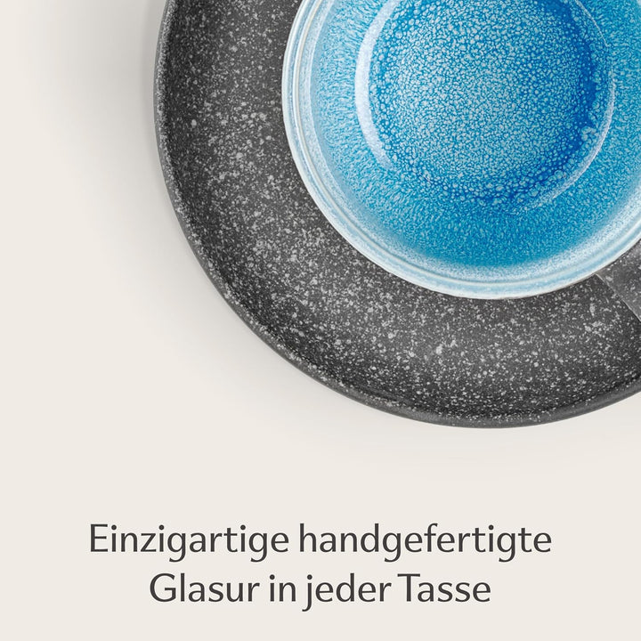 Cosumy Espressotassen mit Untertassen 4er Set - 90 ml Keramik, 𝗗𝗶𝗰𝗸𝘄𝗮𝗻𝗱𝗶𝗴𝗲𝘀 Steingut mit Handgeferti