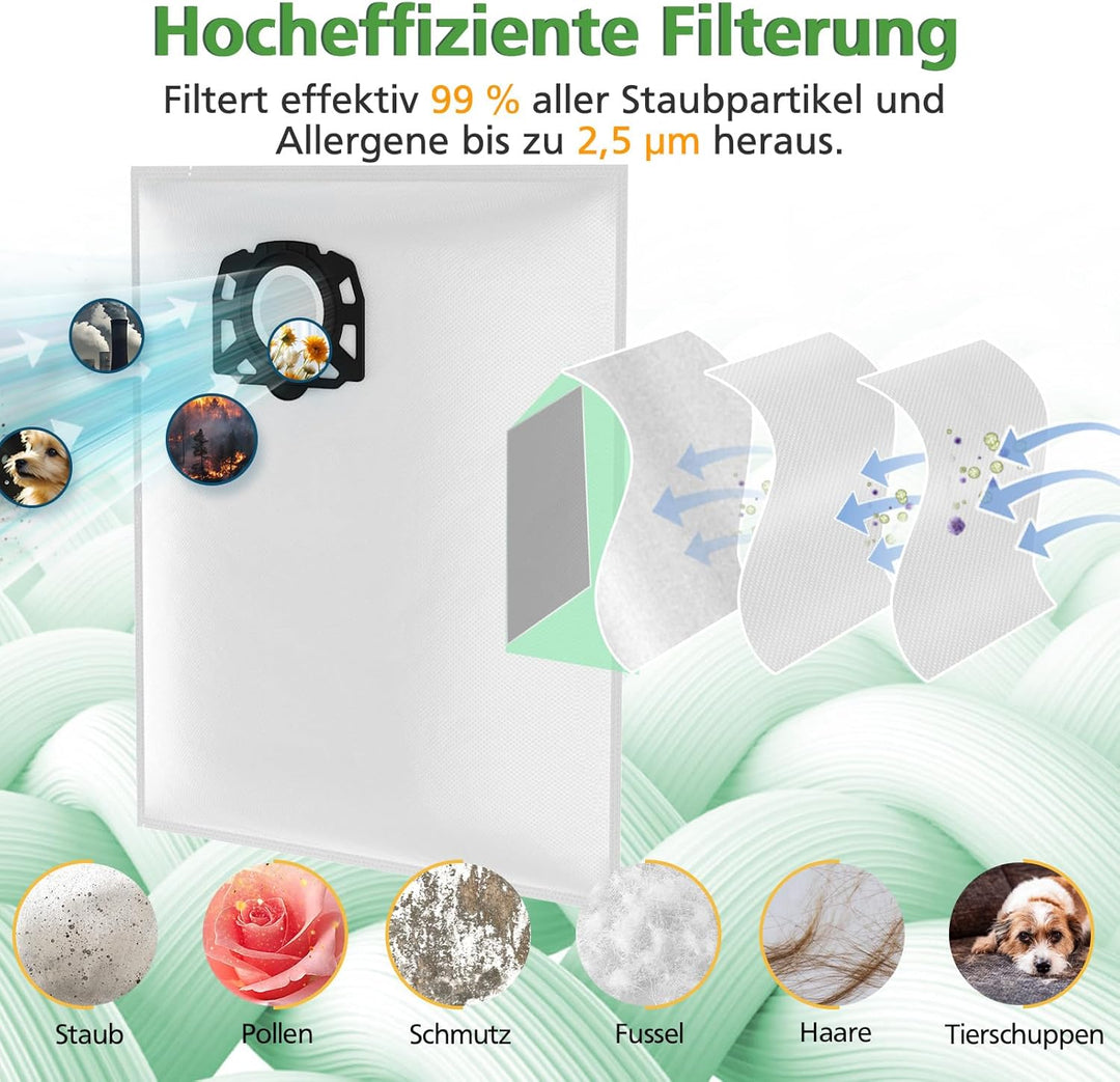 12 Stück KFI 487 Staubsaugerbeutel für Kärcher WD4,WD5,WD6,WD5P,WD6P, MV4, MV5, MV6,für Kärcher 2.86