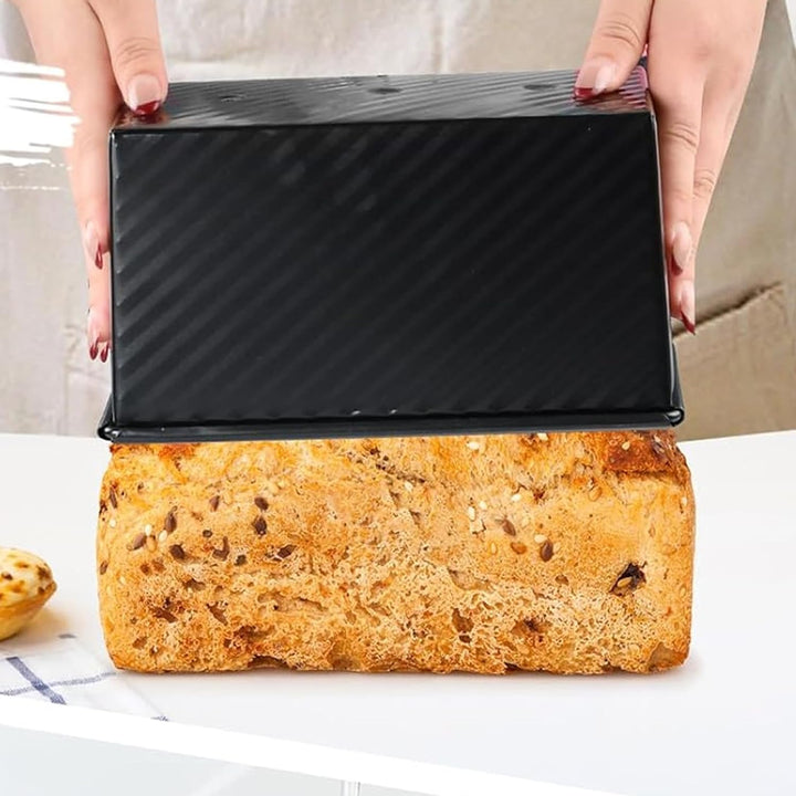 Toastbrot Backform mit Deckel, 2 Stück Brotbackformen (Schwarz/Roségold), Toastbrotform, mit 3 Belüf
