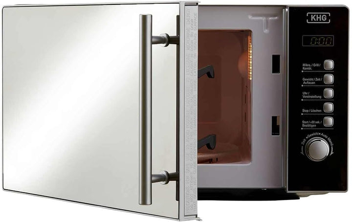 KHG Mikrowelle MW-20GSD mit Grill 20l aus Edelstahl, schimmert je nach Lichtreflex schwarz oder silb