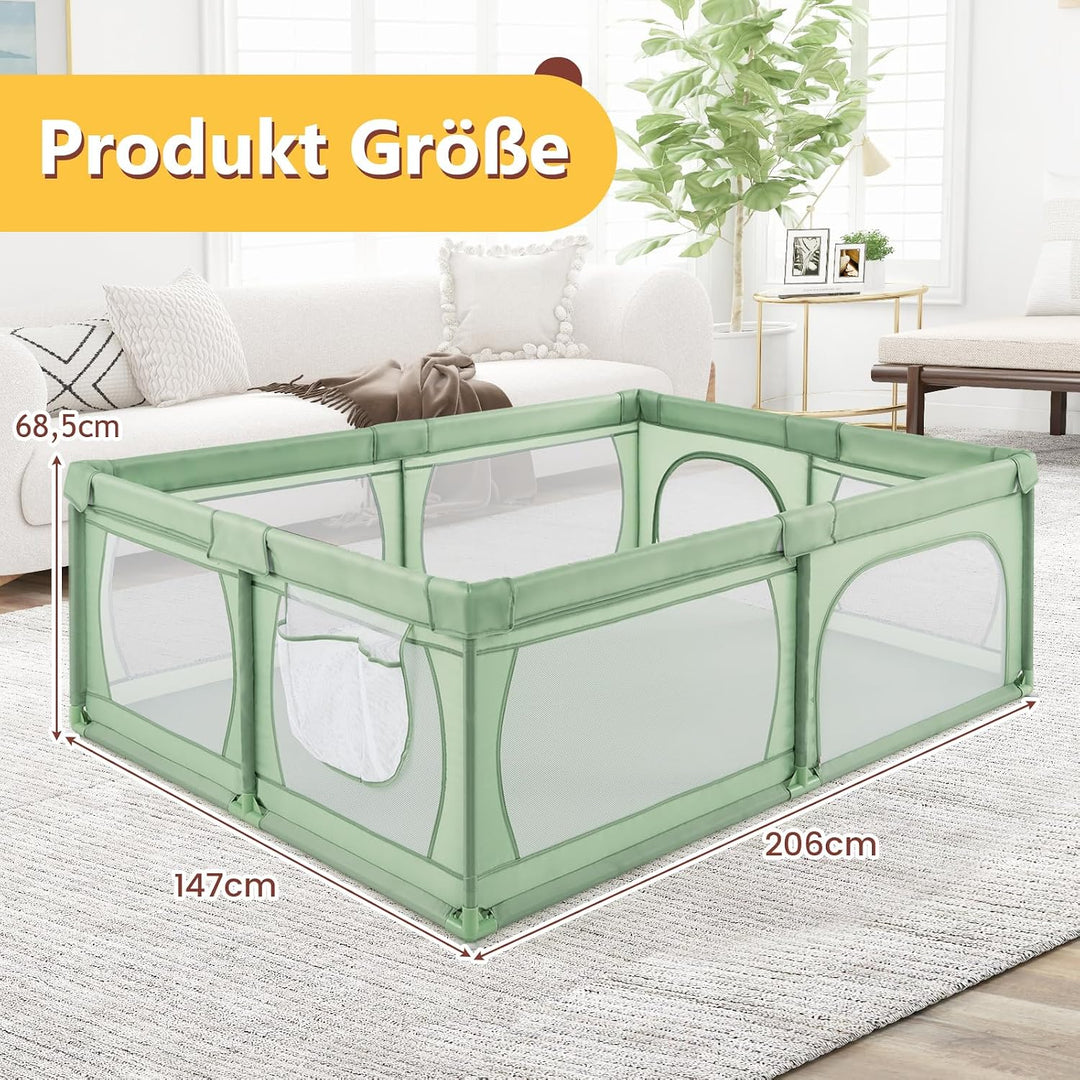 DREAMADE 200 x 140 cm Baby Laufstall, Laufgitter mit 50 Bällen &amp; Tragetasche, Krabbelgitter für Kind