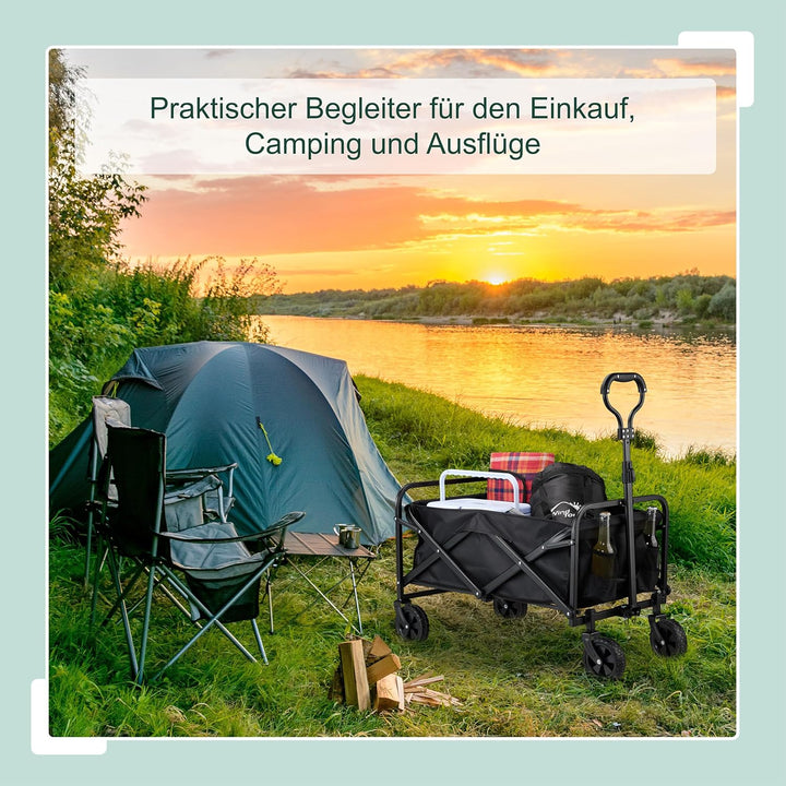 Relaxdays Bollerwagen, faltbar, 100 kg, Teleskopgriff, Gummireifen, Transportwagen Einkauf, Camping,
