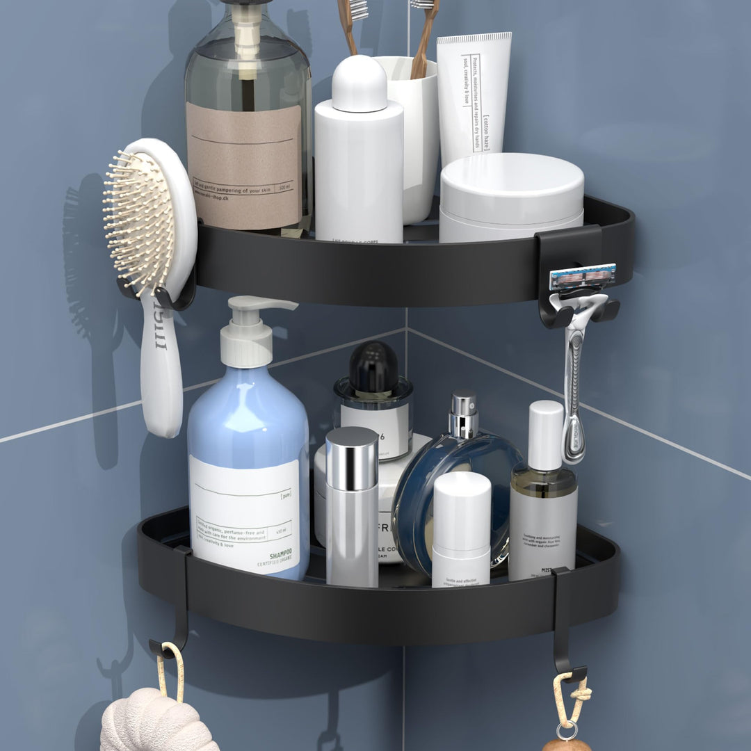 Duschablage Ecke Ohne Bohren Schwarz, Shampoo Halterung für Dusche und Rostschutz Duschregal-mit 4 H