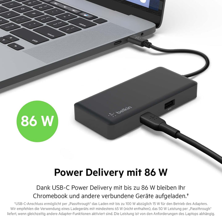 Belkin 5-in-1 Multiport-Hub-Adapter, optimiert für Chromebook mit 4K bei 60 HZ, HDMI-Port, USB-C, 86