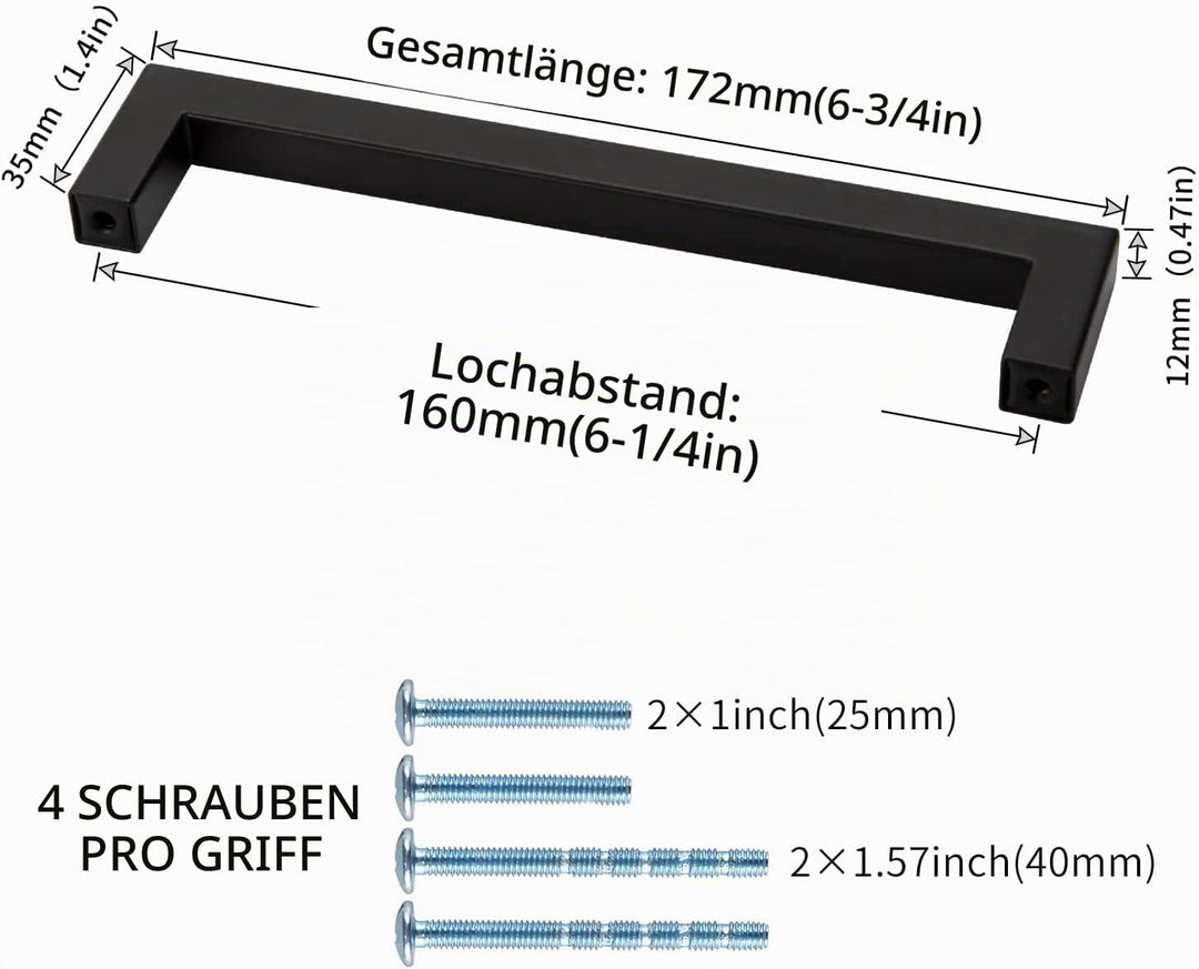 LONTAN 15 Stück Griffe für Küchenschränke Schwarz Griffe Küchengriffe 160mm lochabstand Schrankgriff