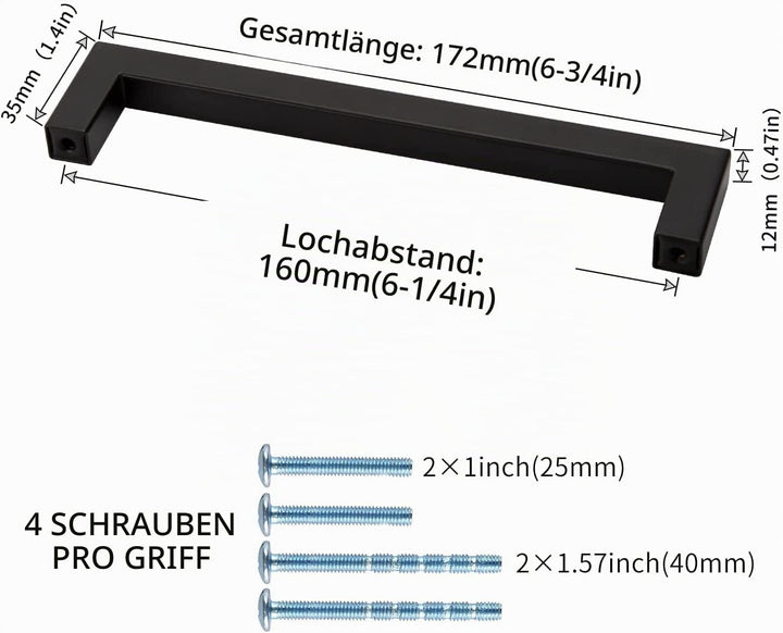 LONTAN 15 Stück Griffe für Küchenschränke Schwarz Griffe Küchengriffe 160mm lochabstand Schrankgriff